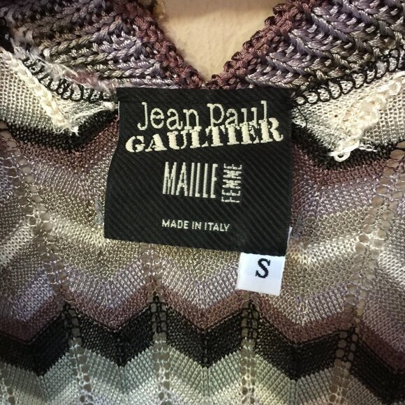 Jean Paul Gaultier Womens Small Short Sleeve Ruffle Lace Knit Top Chevron Gray - Picture 4 of 10